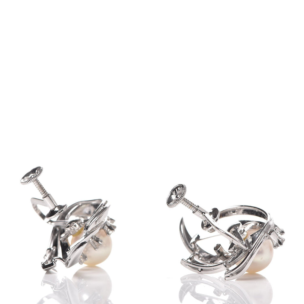 14K White Gold Diamond Akoya Pearl 8mm Screw Back Earrings