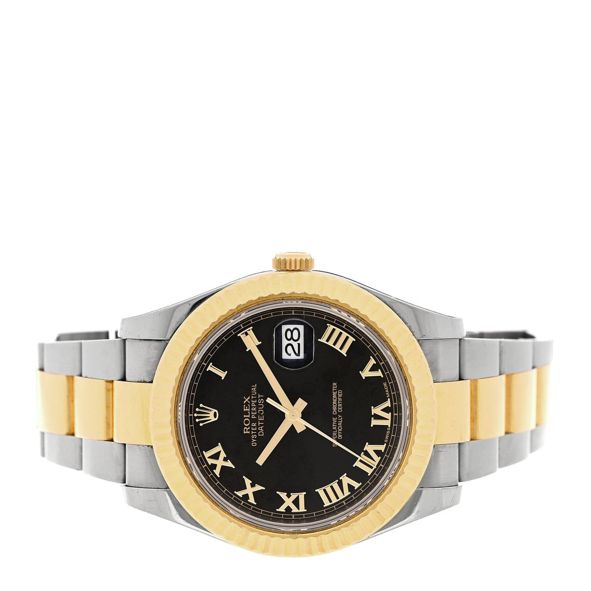 Stainless Steel 18K Yellow Gold 41mm Oyster Perpetual Datejust II Watch Black Roman 116333