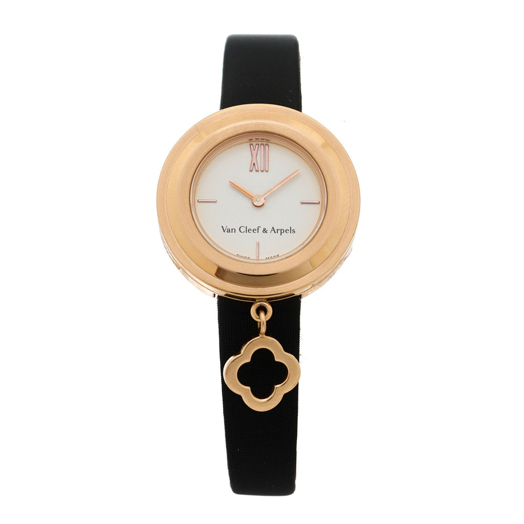 18K Rose Gold Satin 25mm Charms Quartz Watch Black